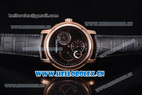 Audemars Piguet Jules Audemars Dual Time Asia ST25 Automatic Rose Gold Case Black Dial Stick Markers and Black Leather Strap - Click Image to Close